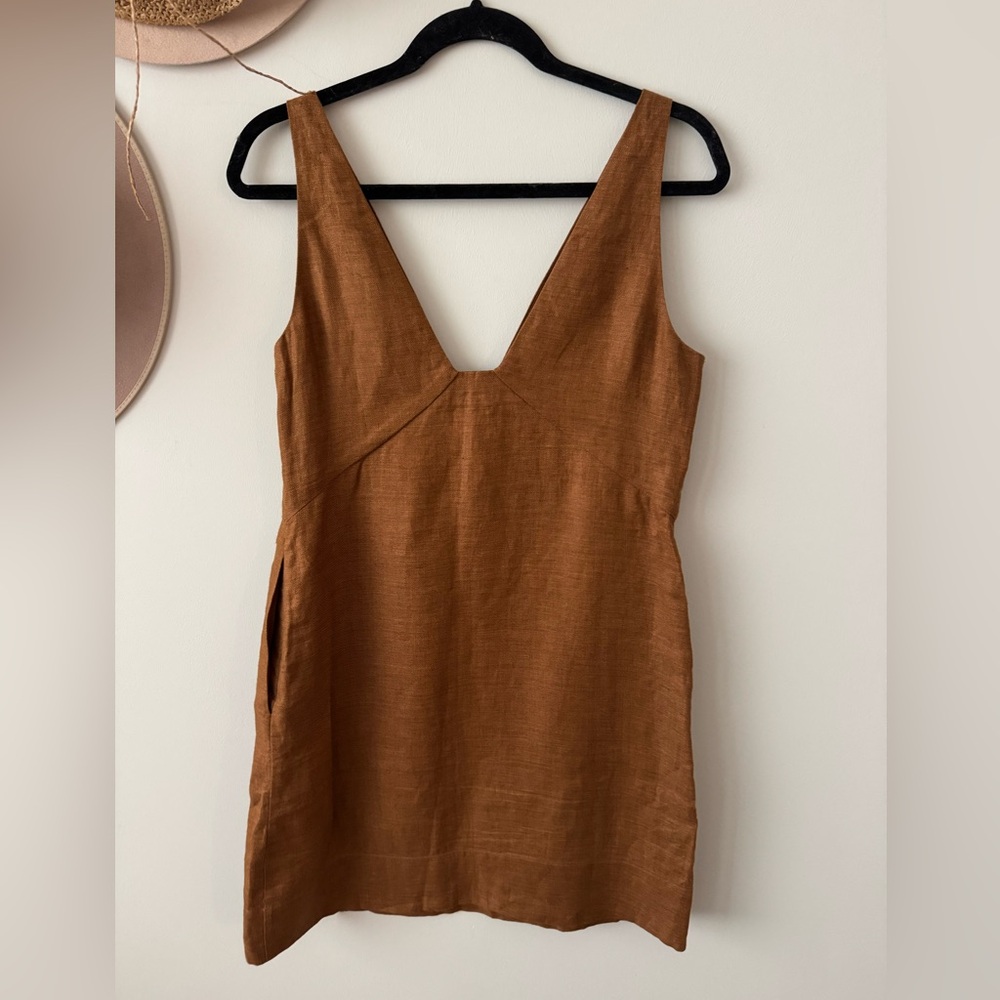 Banana Republic Lina Linen Dress In Warm Clay Brown View 2